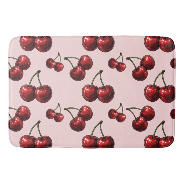 Tapis De Bain Cerises Rouges Brillantes Rétro Glam Rose (Devant)