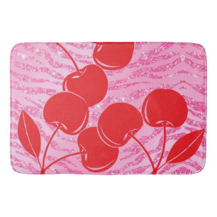 Tapis De Bain Cerises Zèbre Pailleté Rouge Rose