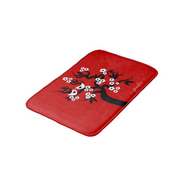 Tapis De Bain Cerisier noir, blanc inséparable, fleurs rouge (Angle)