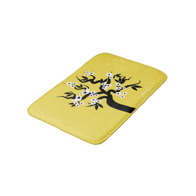 Tapis De Bain Cerisier noir, blanc inséparable jaune (Angle)