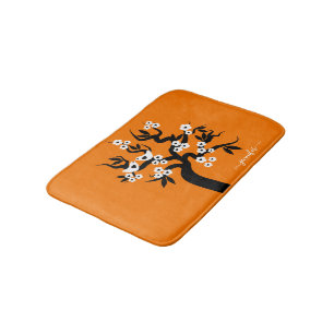 Tapis De Bain Cerisier noir, blanc inséparable orange