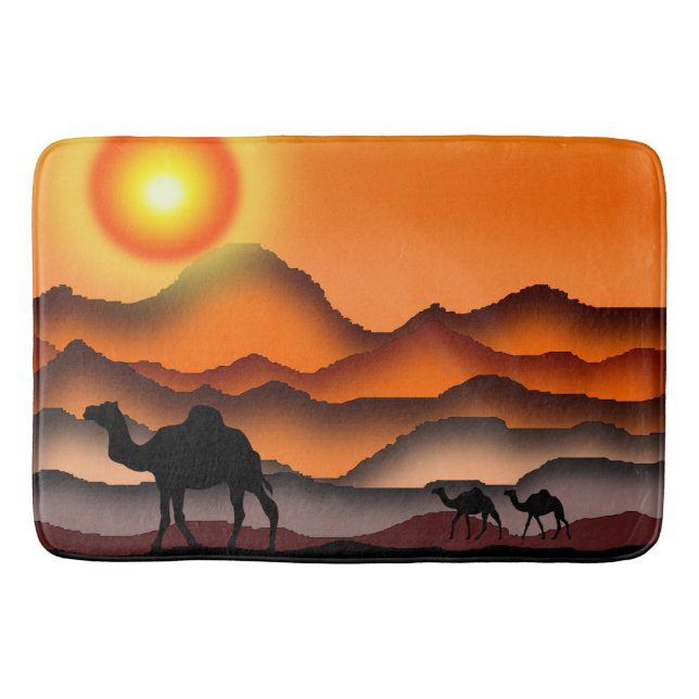 Tapis De Bain Chameaux du désert du coucher du soleil Bain Mat (Devant)