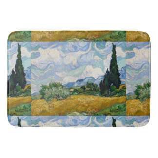 Tapis De Bain Champ de blé avec cyprès de Van Gogh vintage