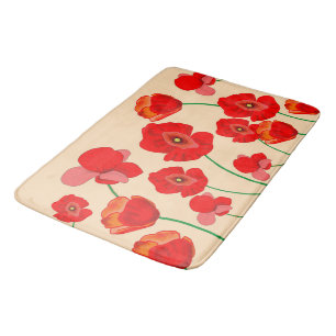 Tapis De Bain Champ de fleurs de pavot rouge sur arrière - plan