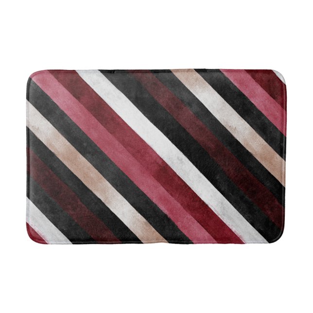 Tapis De Bain Champagne Rose Bourgogne Noir Rayures   (Devant)