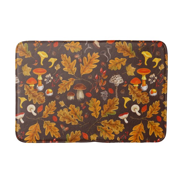 Tapis De Bain Champignons forestiers et flore d'automne sur brun (Devant)