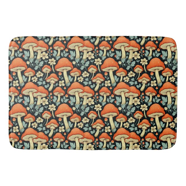 Tapis De Bain Champignons rétro Fleurs Vintages (Devant)