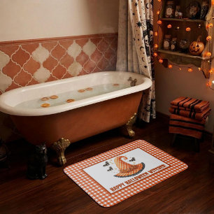 Tapis De Bain Chapeau de sorcière Halloween à carreaux orange