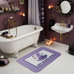 Tapis De Bain Chapeau de Sorcière Halloween en Gingham Violet Bi