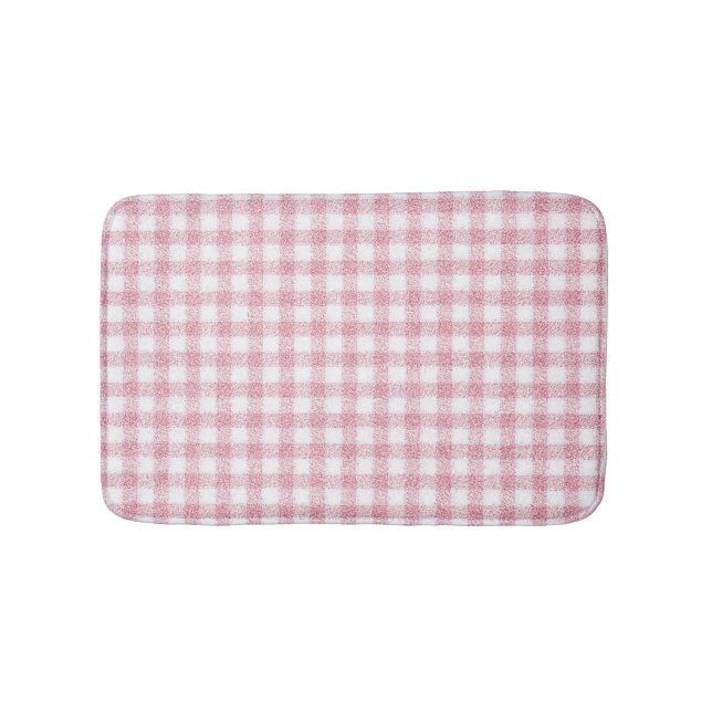 Tapis De Bain Charme Gingham Rose et Blanc Velouté (Devant)