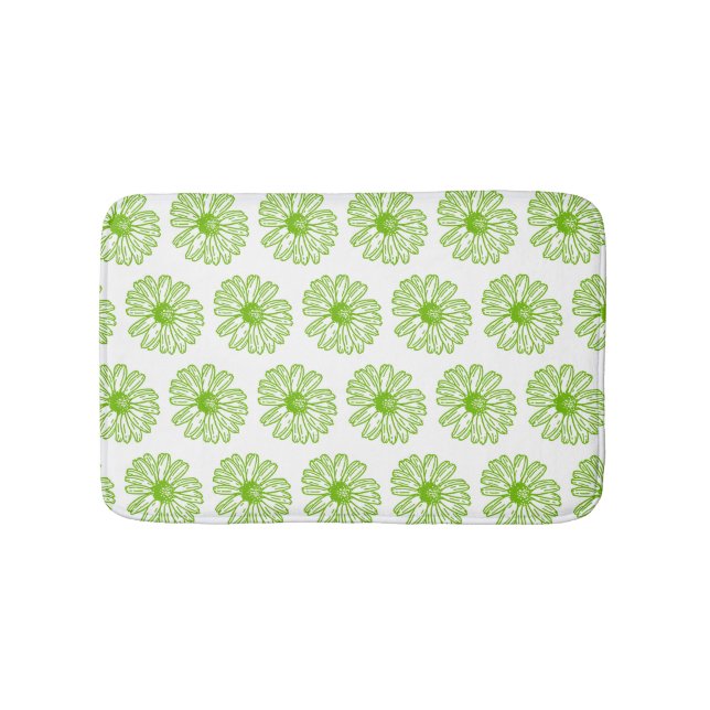 Tapis De Bain Chartreuse Green Daisy Print, Hippie Flower Print (Devant)