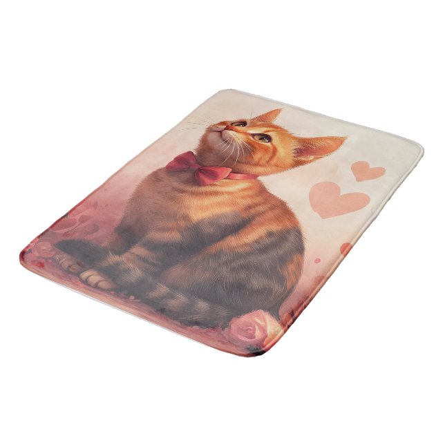 Tapis De Bain Chat Abyssin avec des Roses - Saint-Valentin (Angle)