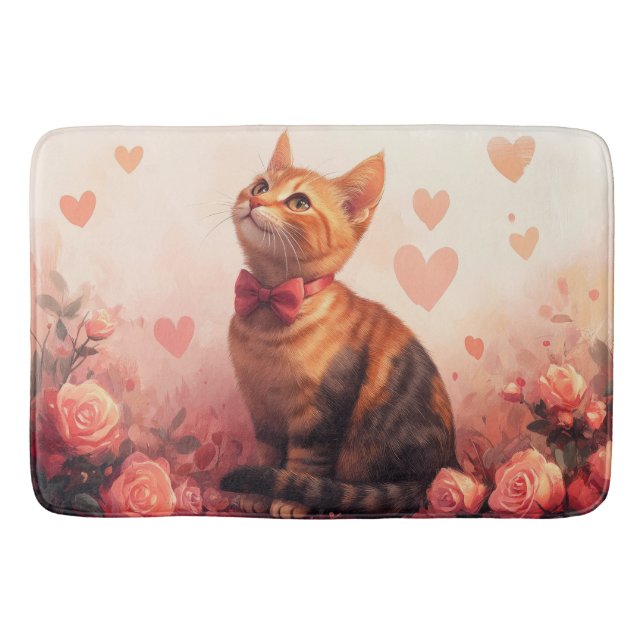 Tapis De Bain Chat abyssin avec des roses - Saint-Valentin  (Devant)