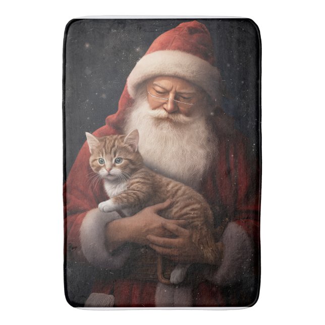 Tapis De Bain Chat abyssinien avec Noël Festif du Père Noël (devant Vertical)