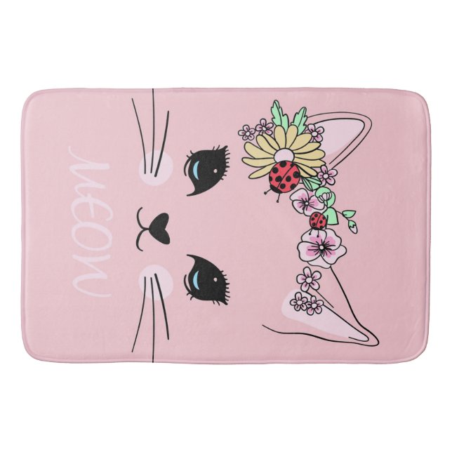 Tapis De Bain Chat adorable | Couverture de chat de viande rose (Devant)