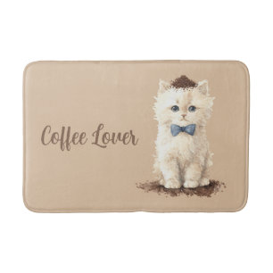 Tapis De Bain Chat Blanc Amateur De Café Crème Arc Bleu