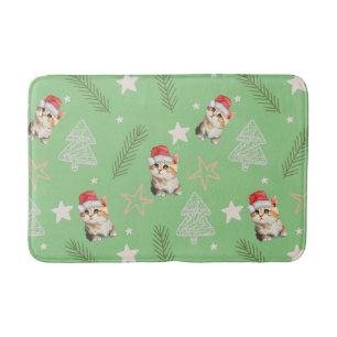 Tapis De Bain Chat chaton chaton couleur vert Père Noël Joyeux N