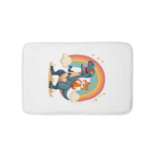 Tapis De Bain Chat chevauchant un dinosaure T-Rex chaton arc-en-