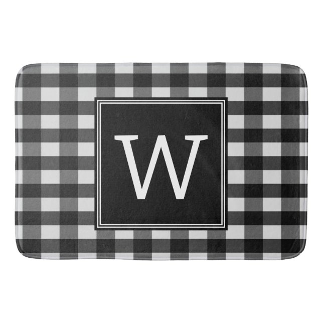 Tapis De Bain Chat de bain Monogramme Plaid Buffalo noir (Devant)