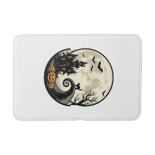 Tapis De Bain Chat de Halloween Vintage Maison Hantée Lune Vecte