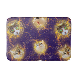 Tapis De Bain Chat de Kitty à damas Floral Orné - Royal Purple