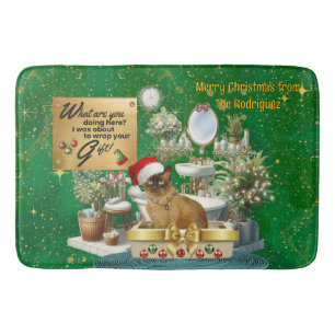 Tapis De Bain Chat de Noël drôle dans la litière