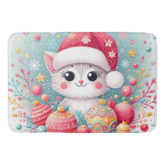 Tapis De Bain Chat de Noël mignon et coloré (Devant)