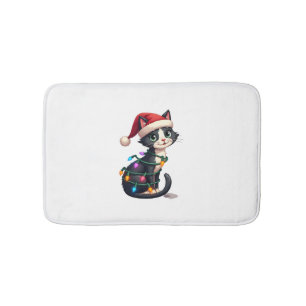 Tapis De Bain Chat de Noël Smoking chat noir Noël lumières minou