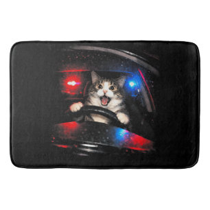 Tapis De Bain Chat de police drôle conduisant une voiture Mème d