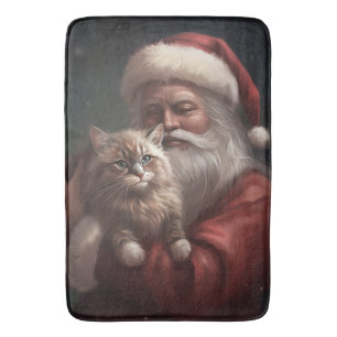 Tapis De Bain Chat de Sibérie avec Noël Festif du Père Noël