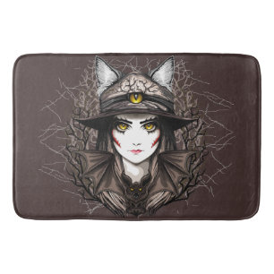 Tapis De Bain Chat de sorcière Halloween Déplaisant Portrait mig