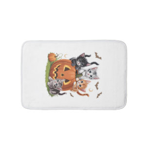 Tapis De Bain Chat des années 90 Citrouille Halloween Floral Sai