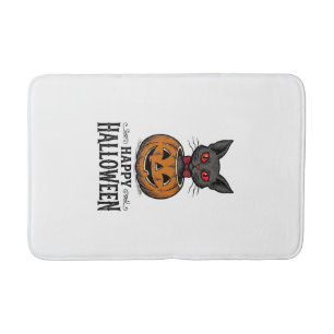 Tapis De Bain Chat d'Halloween Mignon Citrouille Vintage Épouvan