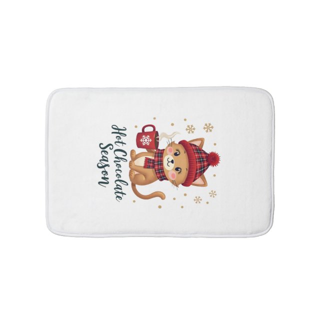 Tapis De Bain Chat Drôle Chocolat Chaud Saison Joyeux Noël Maman (Devant)