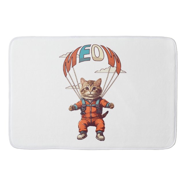 Tapis De Bain Chat drôle de parachutisme (Devant)