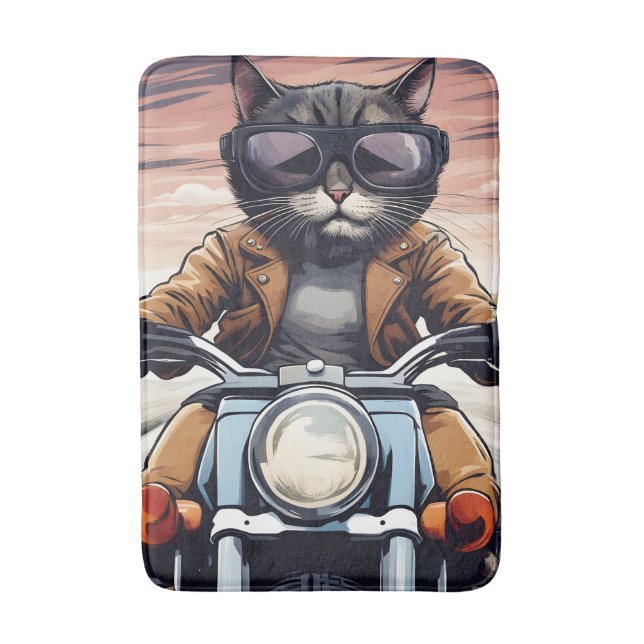 Tapis De Bain Chat en moto (Devant (Vertical))