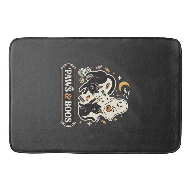 Tapis De Bain Chat Fantôme Magie Halloween (Devant)