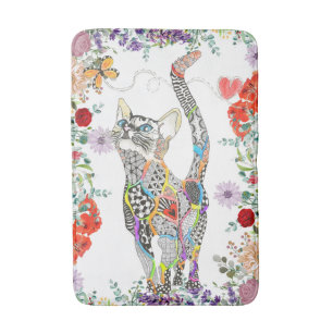 Tapis De Bain Chat floral coloré Mat de bain