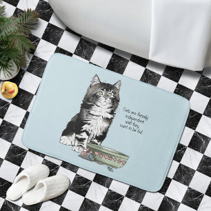 Tapis De Bain Chat gris tabby indépendant bleu mignon drôle