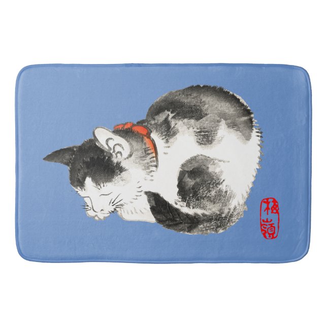 Tapis De Bain Chat japonais couché noir et blanc (Devant)