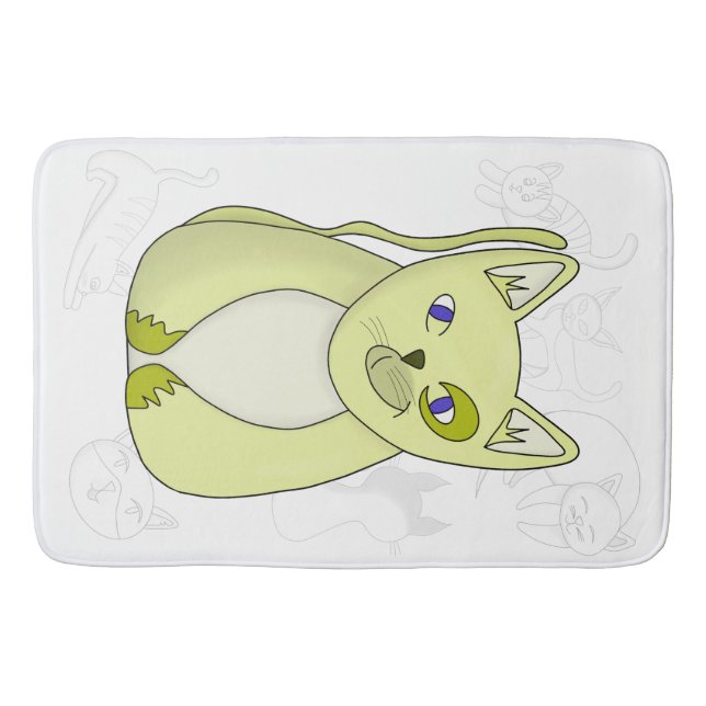 Tapis De Bain Chat Jaune avec Couvercle Duvet souriant (Devant)