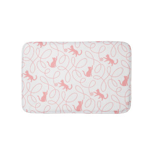Tapis De Bain Chat ludique et motif de pelote de laine Rose cora