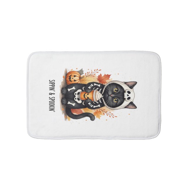 Tapis De Bain Chat mignon et effrayant Halloween (Devant)