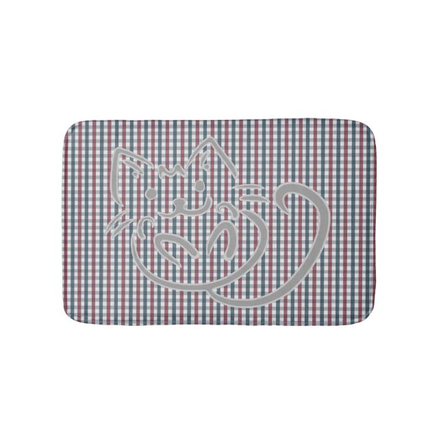 Tapis De Bain Chat mignon et motif carreaux (Devant)