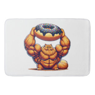 Tapis De Bain Chat Musclé qui Soulève un Beignet