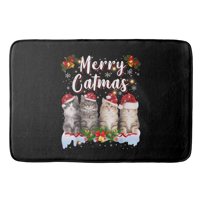 Tapis De Bain Chat Noël Santa Hat Funny Joyeux Noël (Devant)