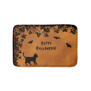 Tapis De Bain Chat noir avec chauve-souris, Happy Halloween