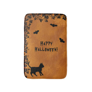 Tapis De Bain Chat noir avec chauve-souris, Happy Halloween