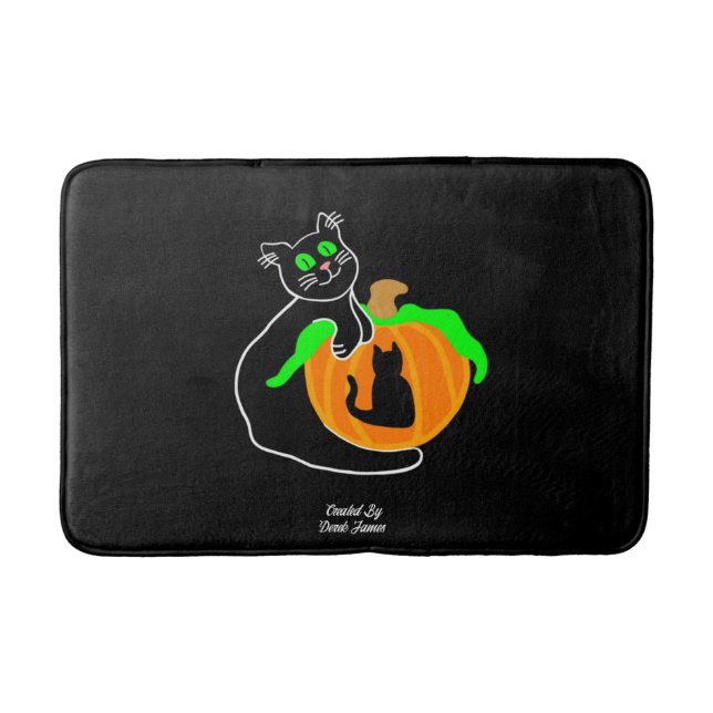 Tapis De Bain Chat noir Citrouille moyen Mat de bain (Devant)