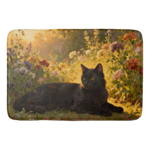 Tapis De Bain Chat noir dans les fleurs I